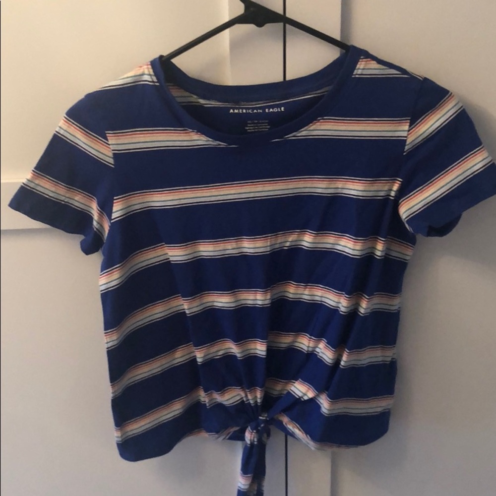 Blue American Eagle Rainbow Striped Shirt